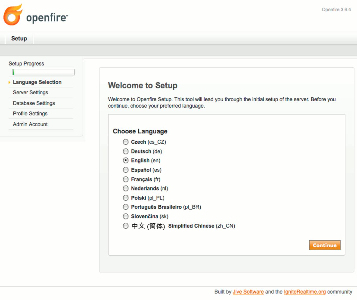 Language selection in Openfire setup on CentOS 5.